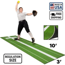 USA-Made Regulation Softball Pitching Mat 3×10 Green – Pro Turf with Rubber