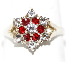 Vintage Sterling Silver Garnet and White Topaz Star Ring  Size 8.25