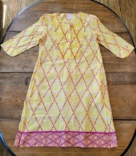 Nimo With Love Beaded Caftan Dress S Yellow Pink Preppy Resort Coverup Vacation 
