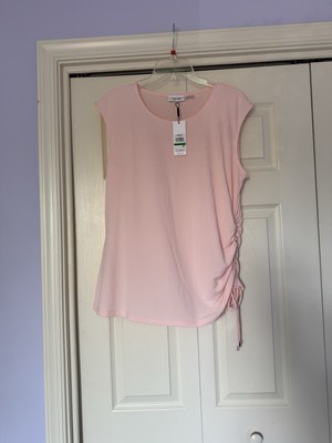 NWT Calvin Klein Top Pink Sleeveless  Ruched Side& Adjustable Drawstrings LARGE