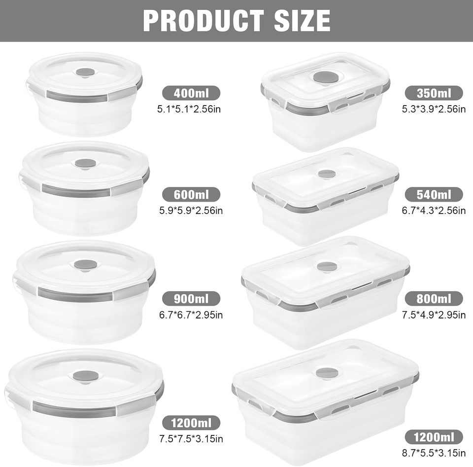 Dandat 12 Silicone Collapsible Food Storage Containers Foldable ...