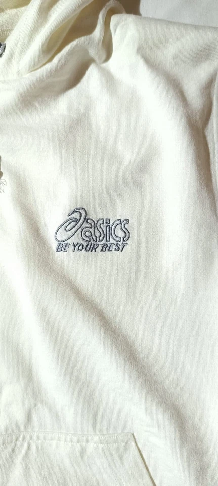 ASICS felpa smanicata hoodie zip bianca tape logo vintage 90s unisex - Imagen 3 de 4
