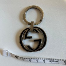 GUCCI Interlocking G Keychain Keyring Key Charm GG Logo Silver Black USED Auth