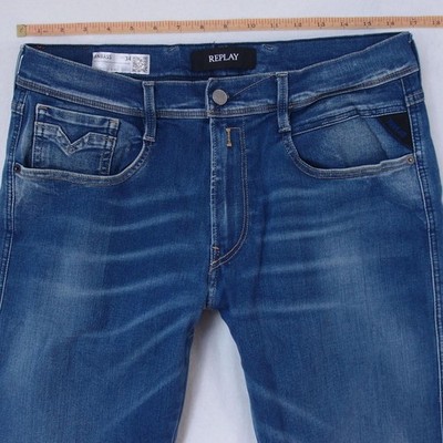 Mens Replay M914 ANBASS Stretch Slim Tapered Blue Jeans W34 L32
