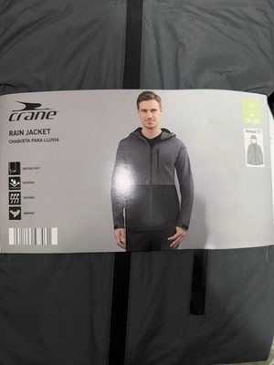 Crane Men's Packable Water Resistant Rain Jacket Hood Zip Relaxed Fit Med NWT