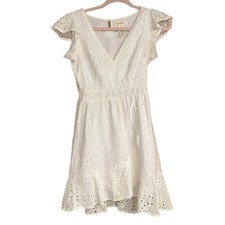 Jessica Simpson White Eyelet Lace Mini Dress Flutter Sleeve Cotton Womens Small