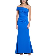 Eliza J Womens Asymmetric Neck Gown Dress, brightblue, 6