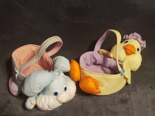 2 VTG Nylon Puffalump Puffy Easter Baskets Blue Bunny Yellow Chick-HTF
