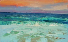 Seascape painting Original art Impressionism Oil on panel by S. Chernyakovsky