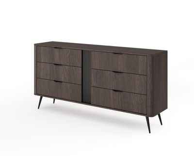Kommode VERIS C   Eiche Dunin/Schwarz, 6 Schubladen, modernes Design, 163 cm