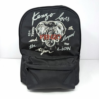Kenzo Kids Backpack Elephant Logo Embroidered Black Rucksack Authentic Designer