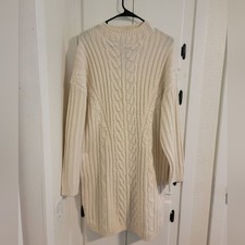 Express Cable Knit Long Sleeve Mock Neck Midi Sweater Dress Large