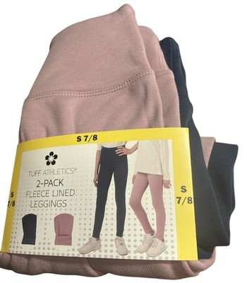 Tuff Athletics youth girls 2 pack Fleece lined Leggings S 7/8 Blue/Rose NWT
