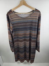 Autumn Winter Brown Burnt Orange Stripe Long Sleeve Dress Medium Cerulean