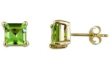 2.30 AAA PERIDOT 14KT YELLOW GOLD 3D PRINCESS CUT SOLITAIRE SQUARE STUD EARRINGS