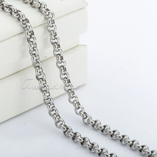 3MM 28" Silver Stainless Steel Rolo Link Necklace Men Women Chain Jewelry Gift - Imagen 4 de 5