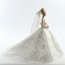 White Lace Handmade Wedding Dress For 11.5" Doll Outfits Party Ball Long Gown