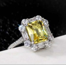 4.20Ct Lab Created Yellow Citrine Halo Engagement Ring In 14K White Gold Plated
