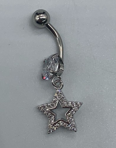 belly button rings with star dangle charm and clear cz stones - Picture 5 of 7