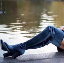 ZARA 38 (37) COME NUOVI sopra il ginocchio velluto stivali stivaletti scarpe velvet tacchi alti