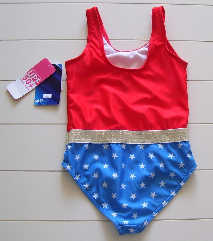 Traje de baño para niñas 1 pieza totalmente forrado rojo blanco azul mujer maravilla talla 4 Foto 2 de 3