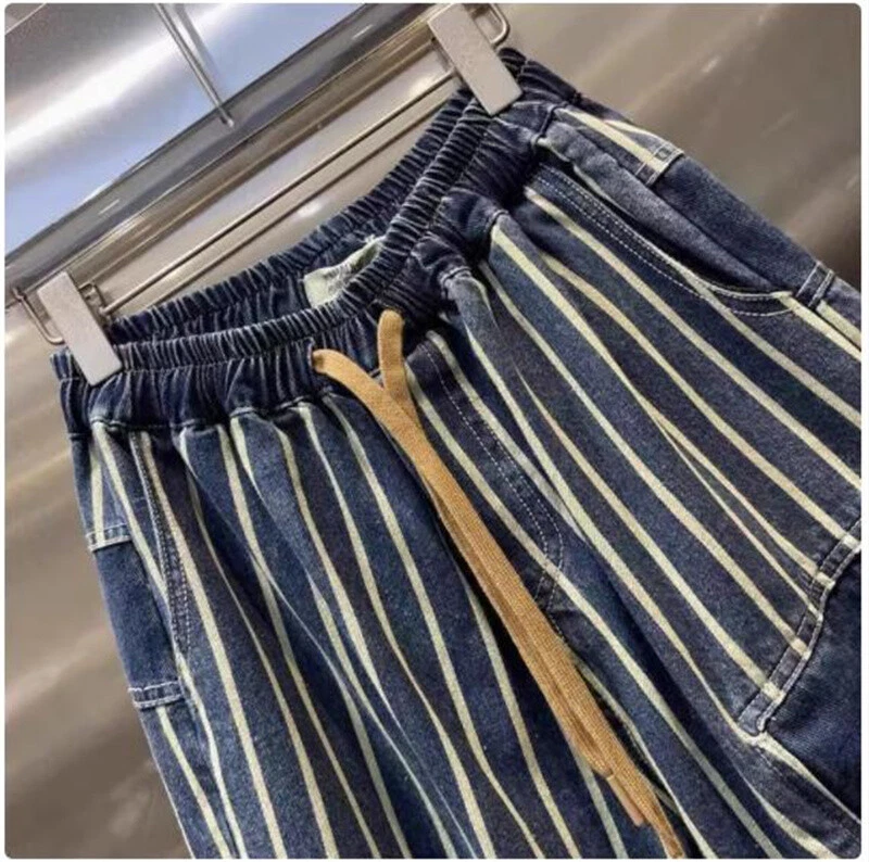 Men's Denim Overalls Hip Hop Loose Cargo Pants Jeans Baggy Elastic Waist Trouser - Image 4 of 4