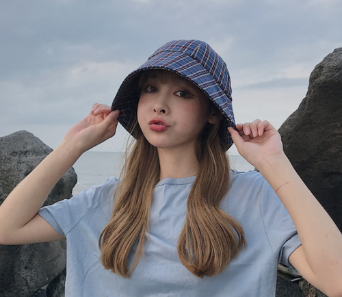 style streetwear plaid bucket hat (A867 