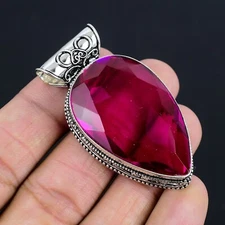 Pink Amethyst Gemstone Handmade 925 Sterling Silver Jewelry Pendant EPN-162