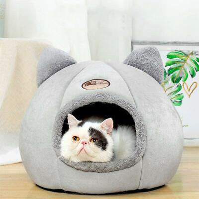 Kuschelhöhlenbett für Indoor Katzen & kleine Hunde, Katzenberuhigungsbett kuschelig bedeckt