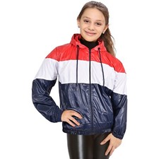 Kids Boys Girls Navy Windbreaker Contrast Color Block Hooded Jacket Rainmac Coat