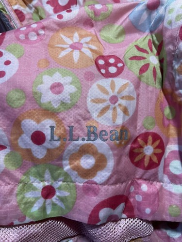 Girls Size10 L.L. Bean Hooded Windbreaker Zip Up Jacket Pink W/Flowers - Picture 8 of 8