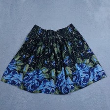 Ann Taylor LOFT Skirt Women's Size 8 Black Blue Floral Pleated A-Line Pockets