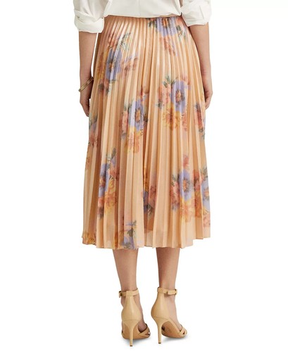 Ralph Lauren Metallic Pleated Skirt Size 4 Blush Floral Print MSRP $225 - Picture 3 of 3