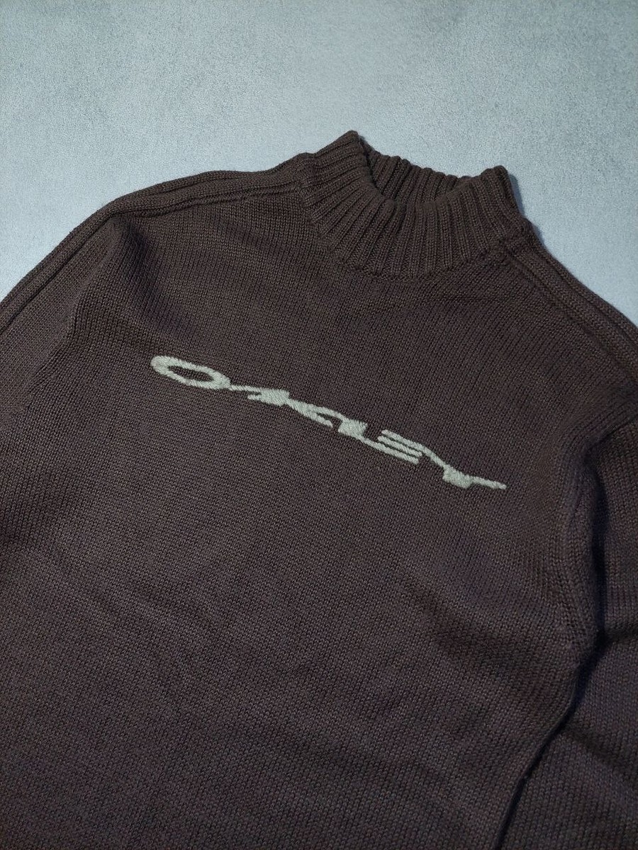 Vintage 90s Oakley Knit Sweater Wool Blend Brown Mock Neck Men's