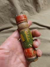 Antique Primitive Painted Wood Yarn Coil Rug Making Sewing Man Soldier Tool 4"