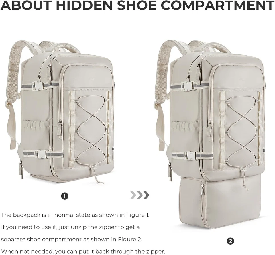 CLUCI Expandable Backpack 30L Travel Laptop Weatherproof Shoe Compartment, White - Image 2 of 4