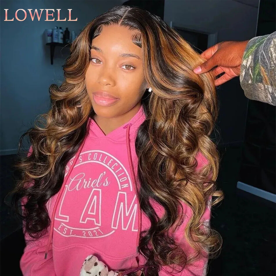 Highlight Body Wave Lace Front Human Hair Wig Pre Plucked Transparent Remy Wig