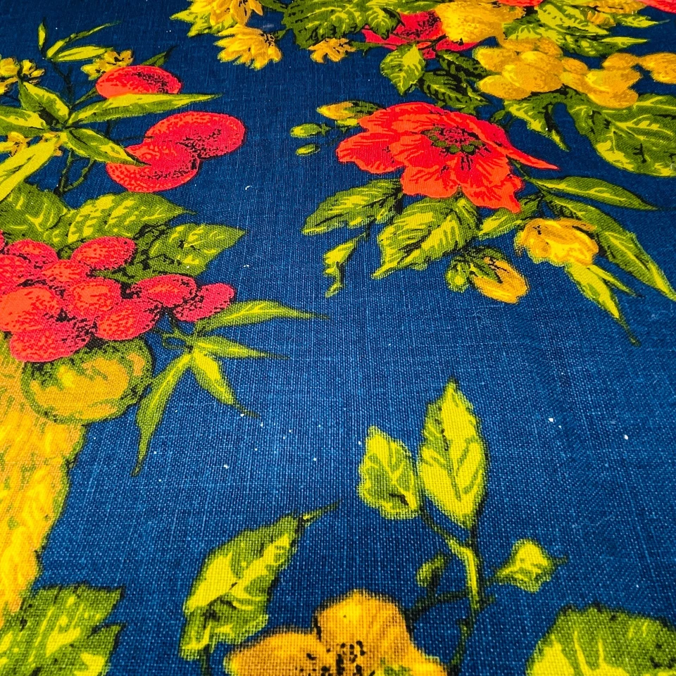 1+ Yarda Vintage Casa N Hogar Telas Cestas de Frutas Azul Rojo Corteza Tela Algodón Foto 3 de 4
