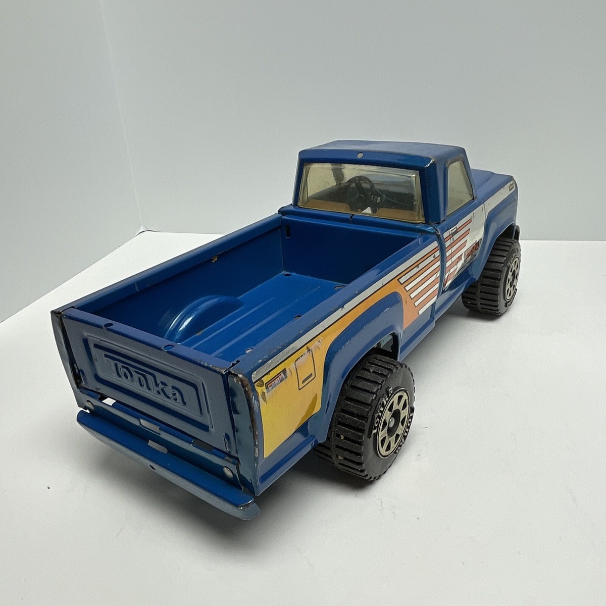 Camion Miniature Tonka Ancien - Pick-up Bleu Métal Chantier - Longueur 22cm - Occasion Vintage