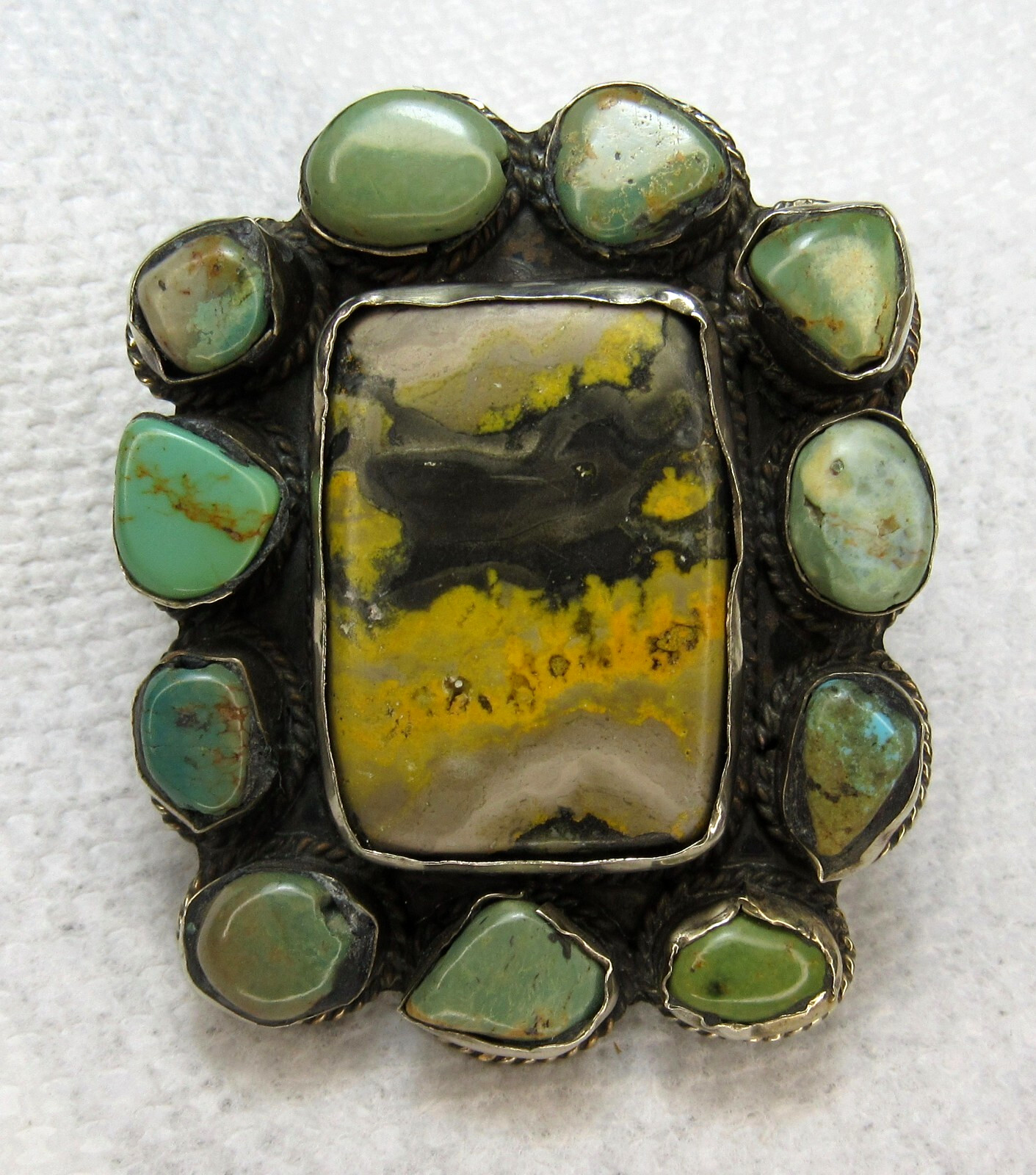 Bumblebee Jasper Turquoise CLUSTER Ring Sterling … - image 10
