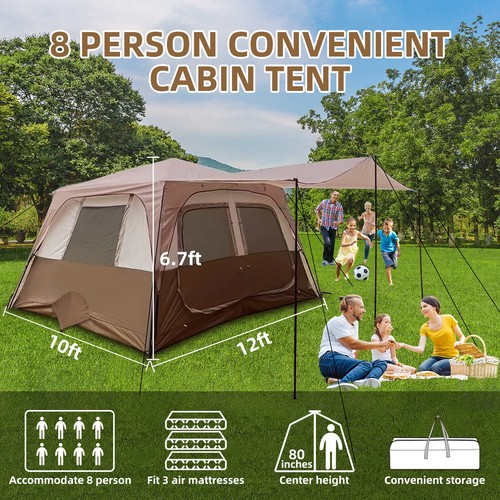 8 Person Instant Cabin Tents, Include Pre Installed Pole for Easy Installation - Picture 3 of 7