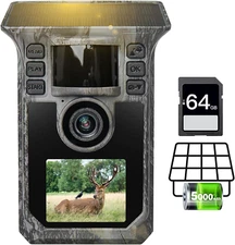 Trail Camera 4K 64MP Solar Game Camera with 5000mAh Forever Power, 64GB Memory