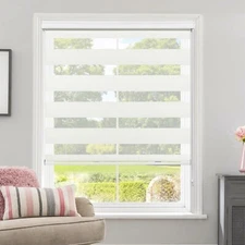 Allbright White Zebra Window Blind 26" W X 72" H Dual Layer Roller Sheer Shad...