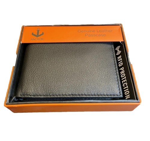 Anchor RFID Protection Black Wallet - Passcase - Genuine Leather Brand New - Picture 1 of 5
