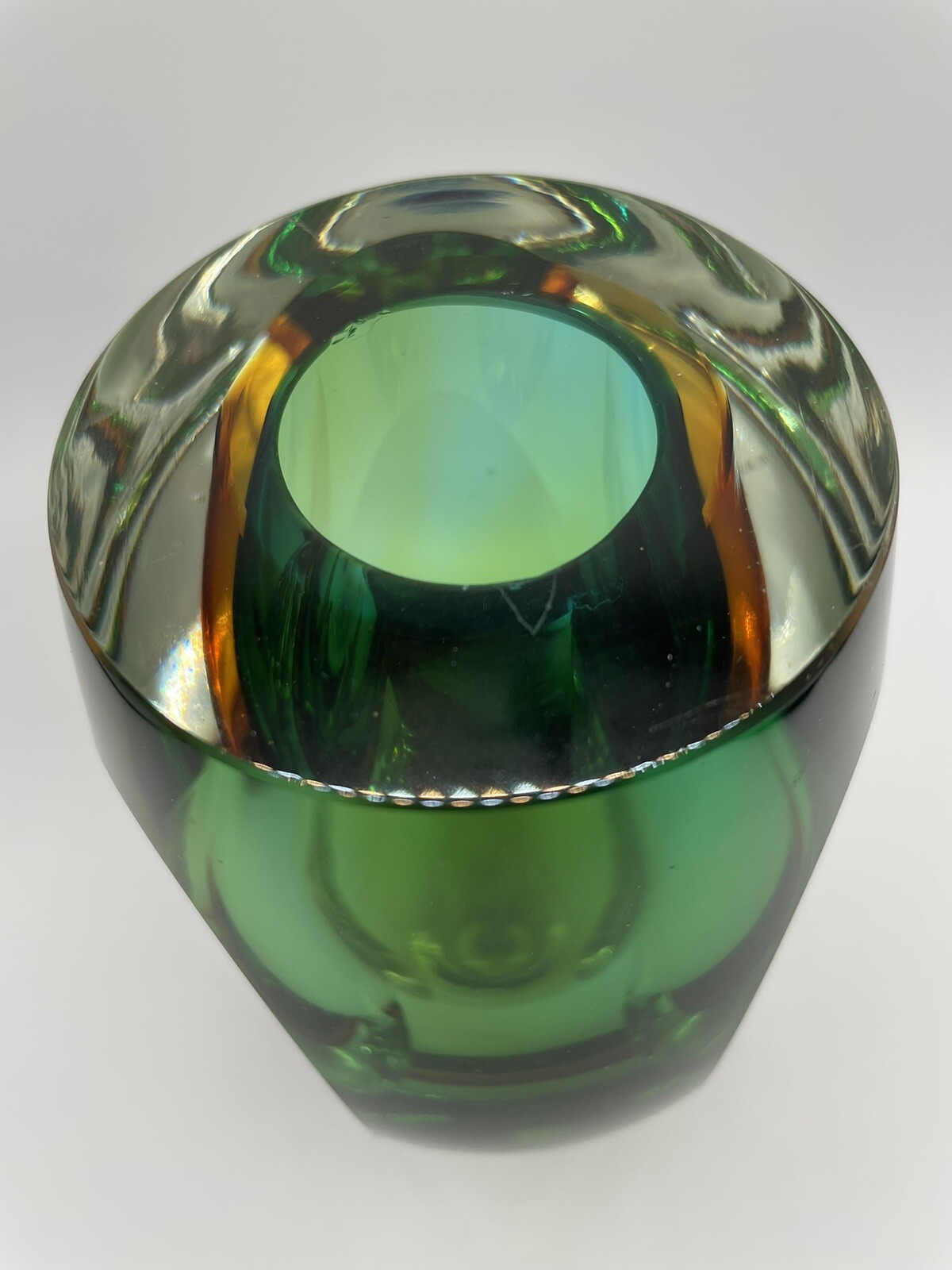 Vintage Murano Sommerso Vase Emerald Tangerine 5.5” Faceted eBay
