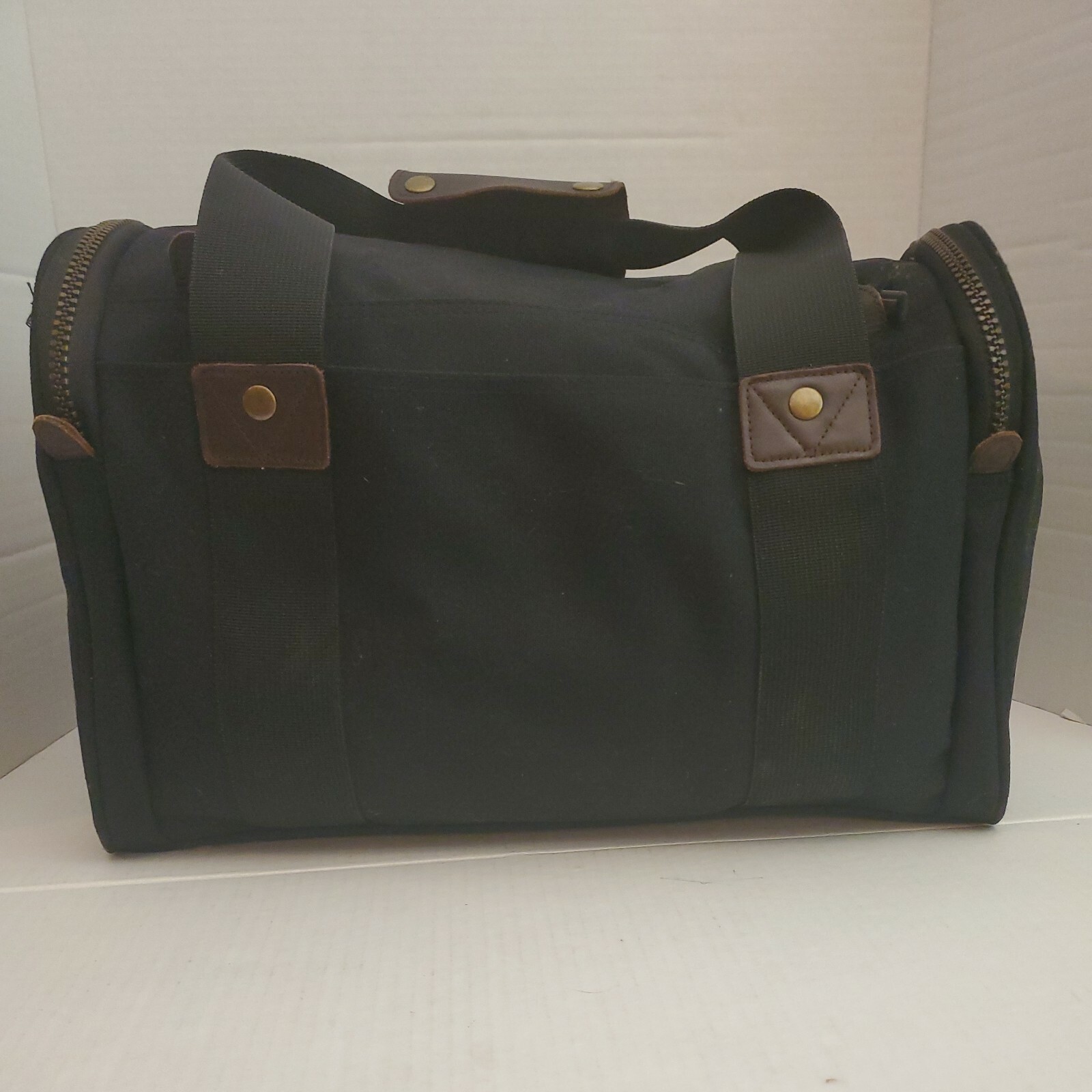 Eddie Bauer Duffle Bag Black Canvas and Leather Excellent Carry On Travel eBay