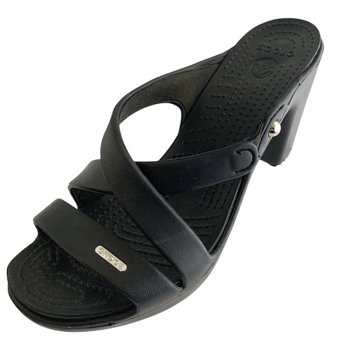 Crocs Black Cyprus IV Heeled Sandals Slip On Stretch Strap 14558 Womens Size 8