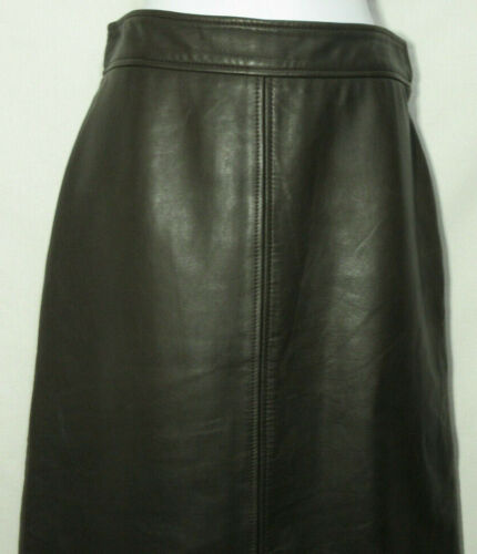 DKNY Leather Skirt 1990's Vintage Soft Chocolate Midi… - Gem