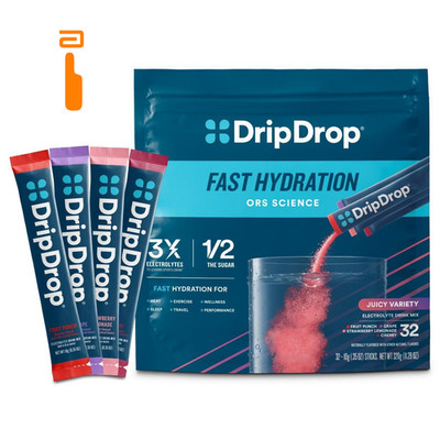DripDrop Hydration 32 Count, Grape, Fruit Punch, Strawberry Lemonade, Cherry
