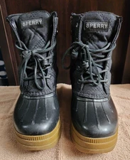Sperry Saltwater 2.0 Textile Duck Boot Womens Black 7.5 Wide